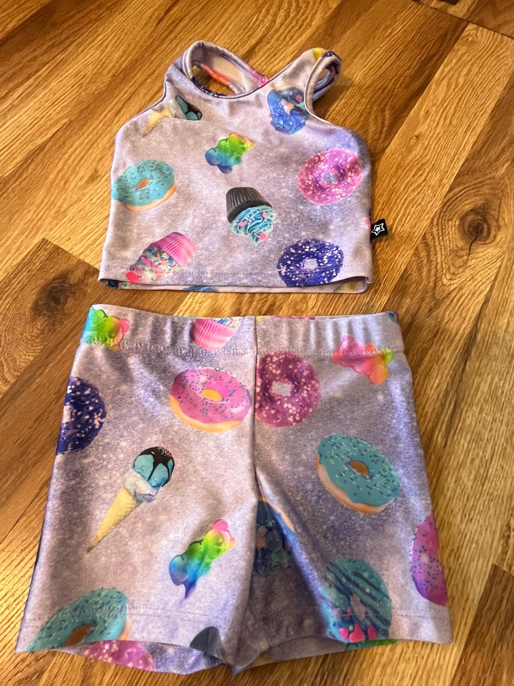 Pixie Lane Cropped Racerback Tank & Tumble Short set sweet treats/donut print 3